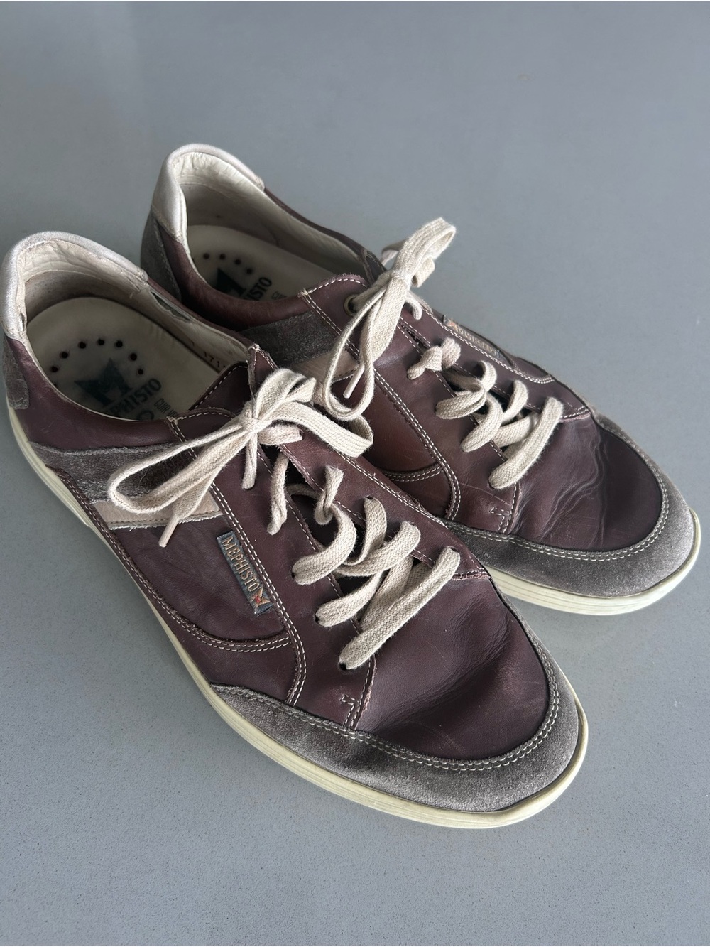 Mephisto Men’s City Hiker Brown and Cream Leather Sneakers Size 10